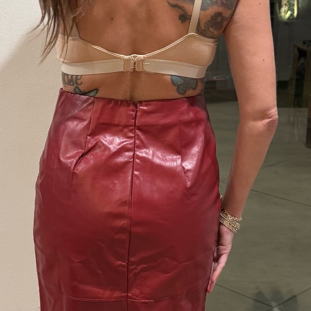 Elegant Red Leather Skirt